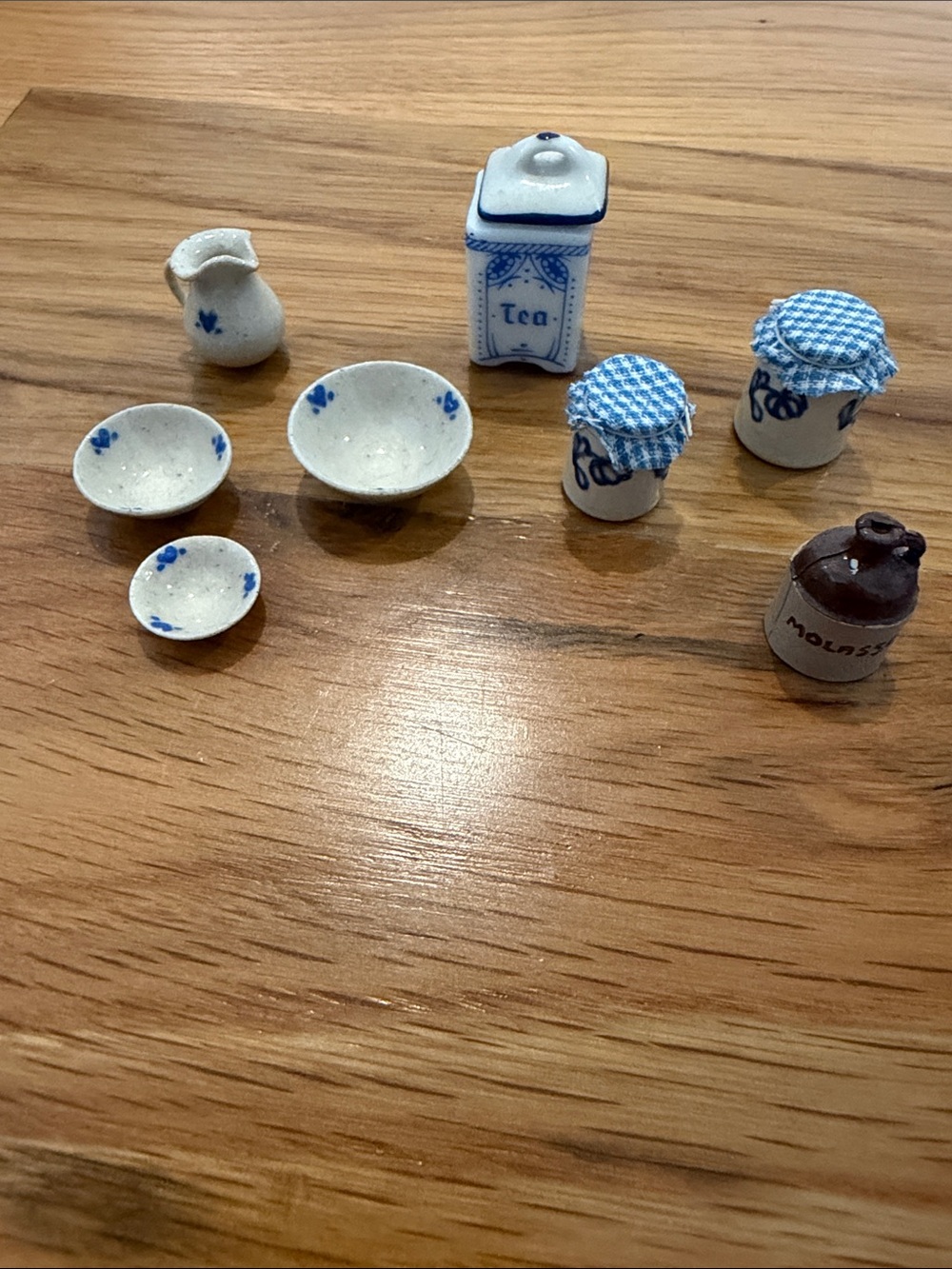 Vintage Dollhouse Miniature Farmhouse Pantry Lot Blue White Ceramic 1:12